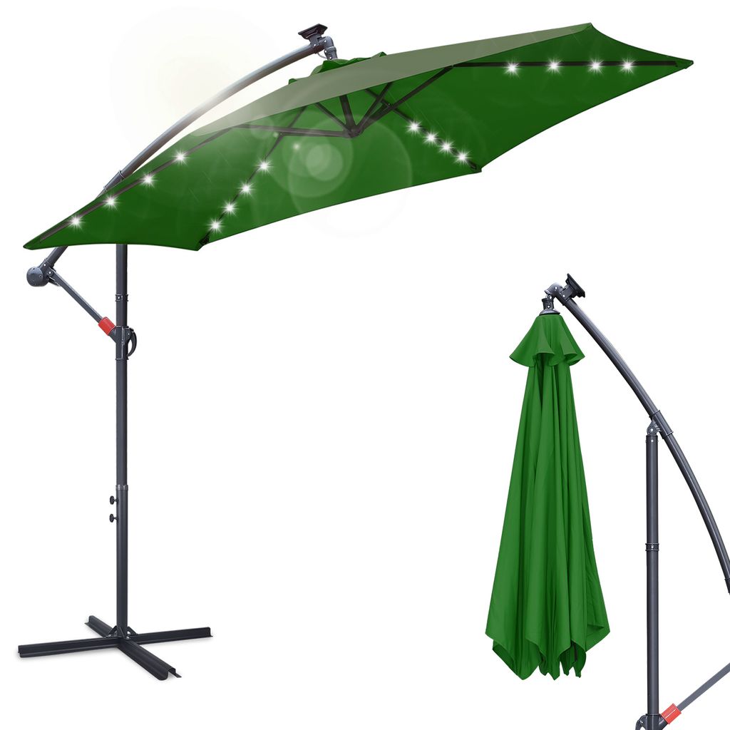 Yakimz Ampelschirm 300 cm mit LED-Beleuchtung, UV-Schutz & Kurbel - Grün