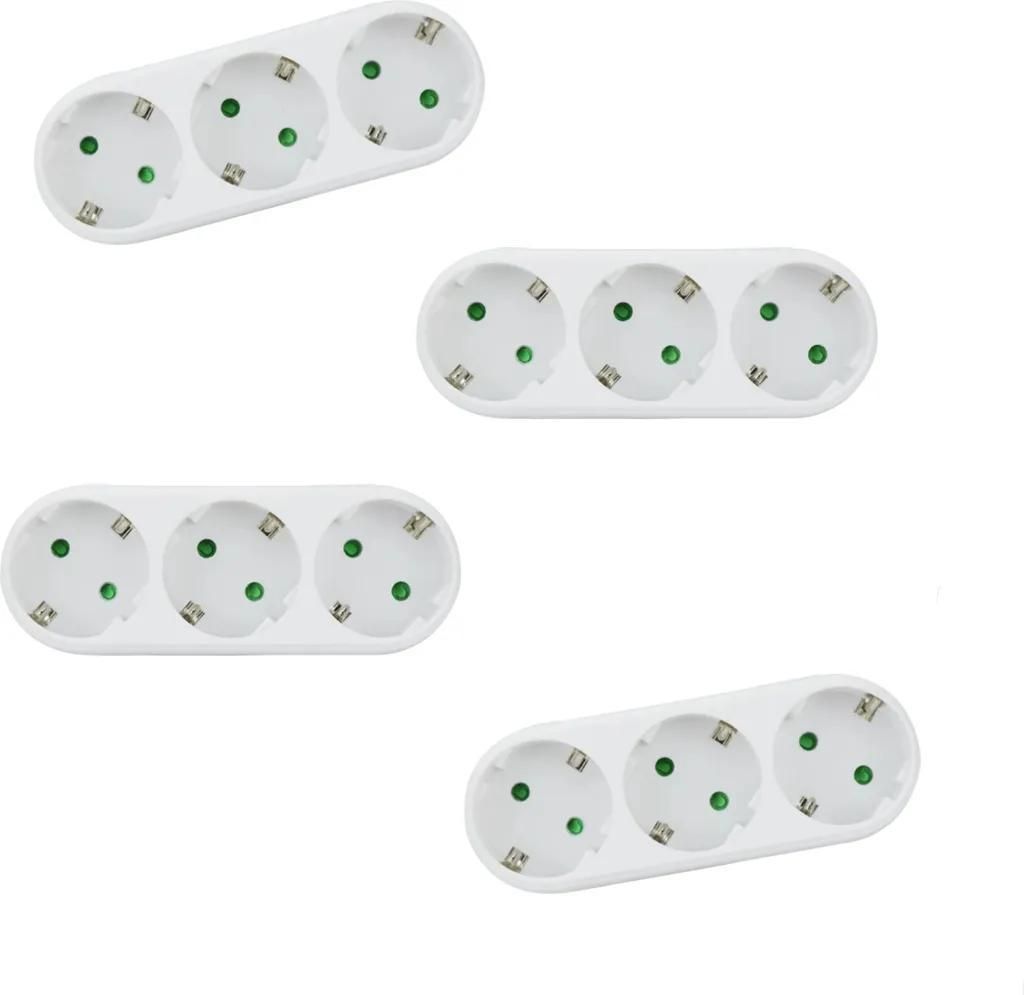 4X 3-Fach EU Steckdosenadapter,3-fach Rund Mehrfachstecker Mehrfachsteckdose Verteiler Steckdosen