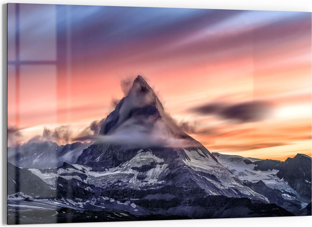 DEQORI Magnettafel Glas 60x40 cm 'Sonnenaufgang Matterhorn' beschreibbar Whiteboard