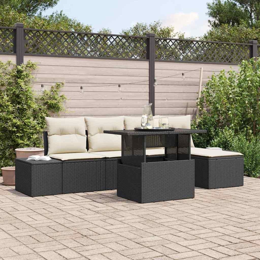 Maison Exclusive - Garten-Sofa-Set mit Speicher 6 pcs Schwarz Poly Rattan