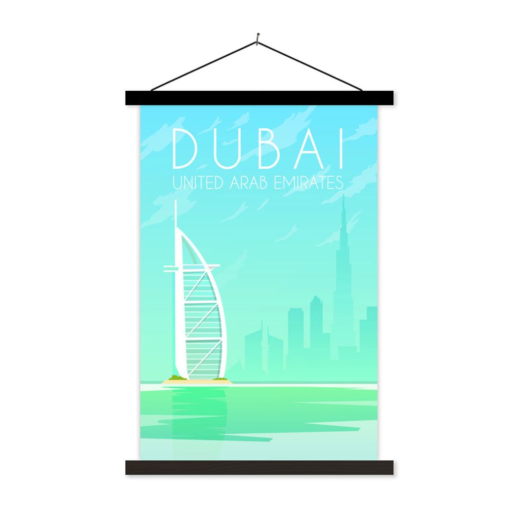 MuchoWow Textilposter Illustration der Stadt Dubai, Vereinigte Arabische Emirate 40x60 cm mit schwarzem Rahmen - Wanddekorationen