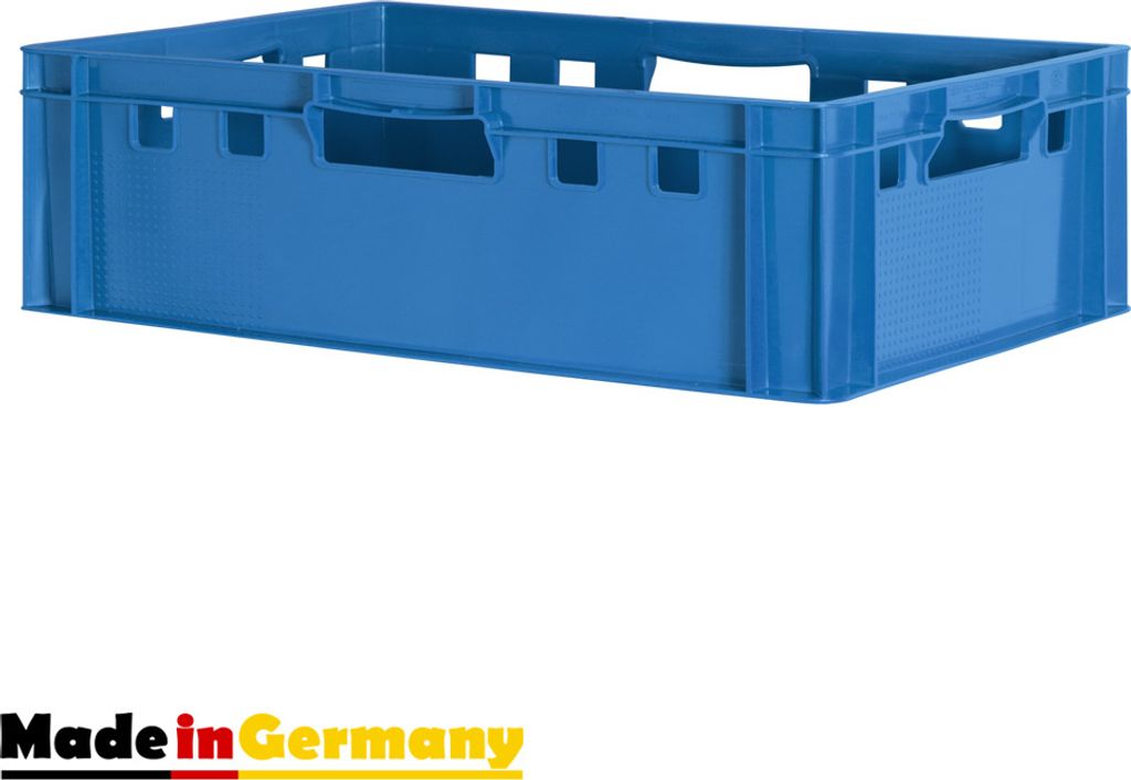 1 Stück E2 Fleischkiste Blau Kiste Eurobox Lebensmittelecht Metzgerkiste Box Aufbewahrungsbox Kunststoff Wanne Plastik Stapelbar Lagerkiste 60 x 4...