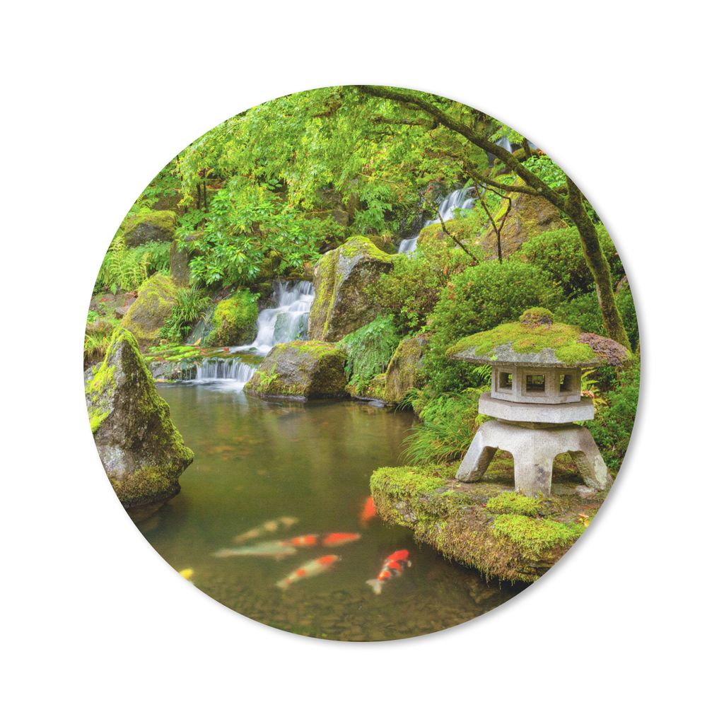 MuchoWow Mauspad Mousepad Wasserfall - Koi - Japanische Laterne - Moos - Wasser 30x30 cm - Mousepads - Maus Mat - Pad - Mausunterlage - Tischunte...
