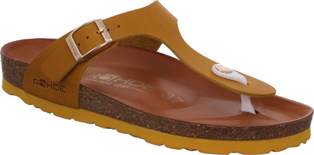 Rohde Damen Zehentrenner Pantoletten Zehensteg Leder Alba 5642, Größe:38 EU, Farbe:Gelb