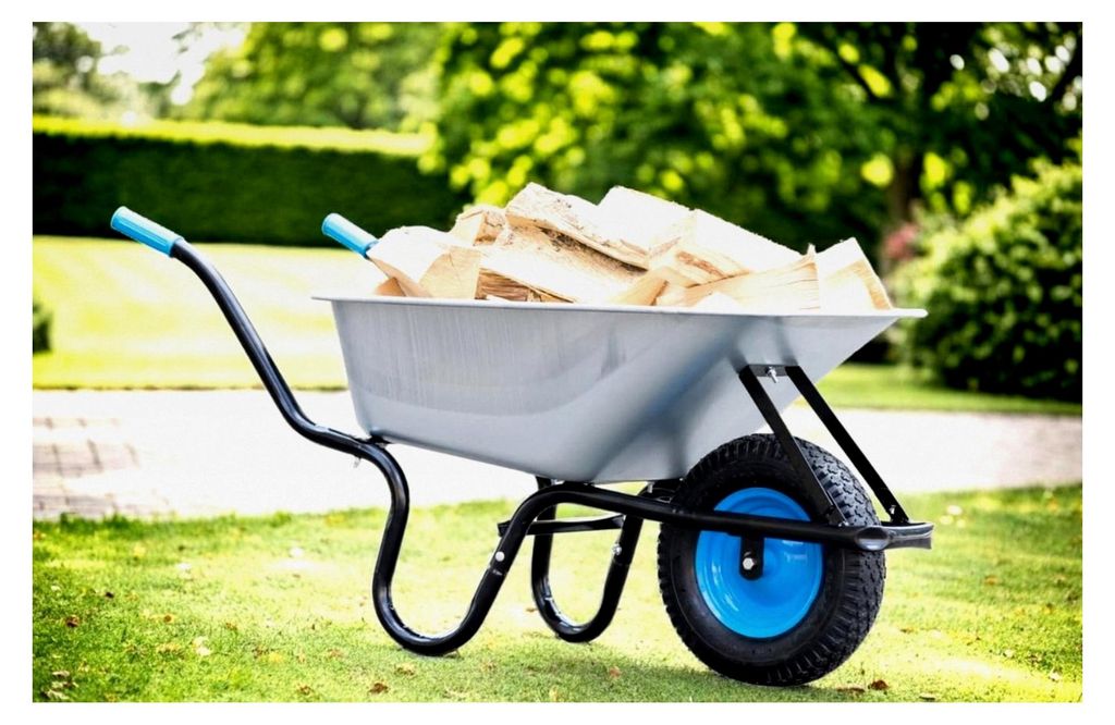 Schubkarre mit Stahlfelge – Verzinkte Wanne bis 250kg/ 100l – Robuste Ausführung für Garten und Bau – Schiebekarre mit Luftrad