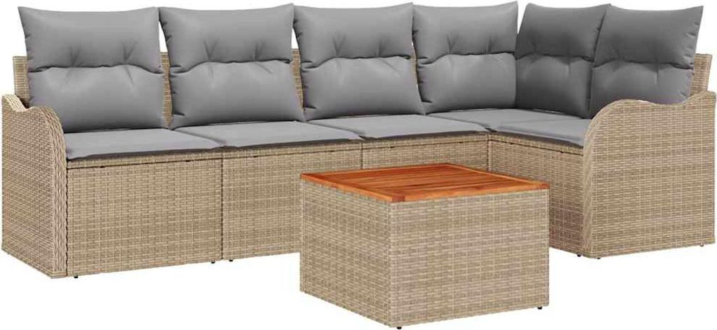 Gartensofa-set 6 pcs Beige und Hellgrau Poly-Rattan