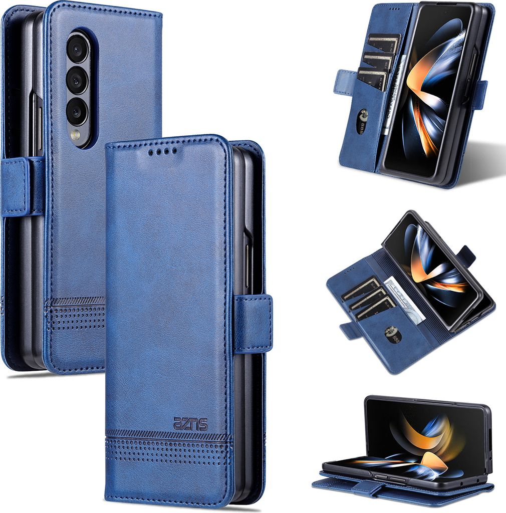 Galaxy Z Fold3 Leder Hülle, Klapphüllen Brieftasche Magnetverschluss Ständer Schutzhülle für Samsung Galaxy Z Fold 3 5G Blau