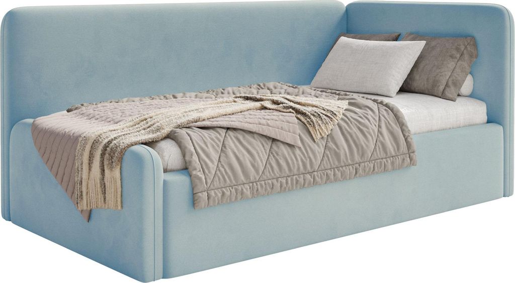 Selsey Fanko – Jugendbett 90x200 cm mit Kopfteil rechts, Samt, Hellblau