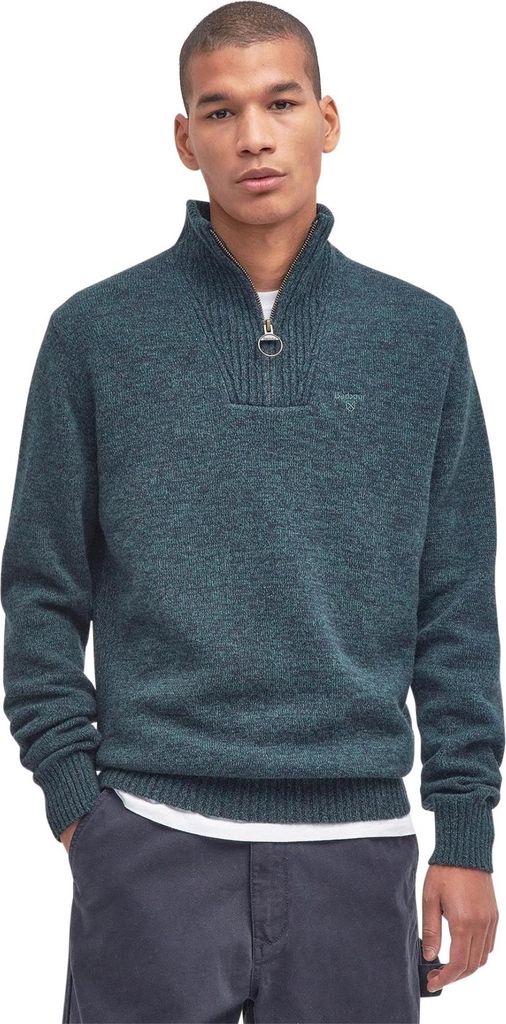 Barbour Pullover Stehkragen grün einfarbig Wolle