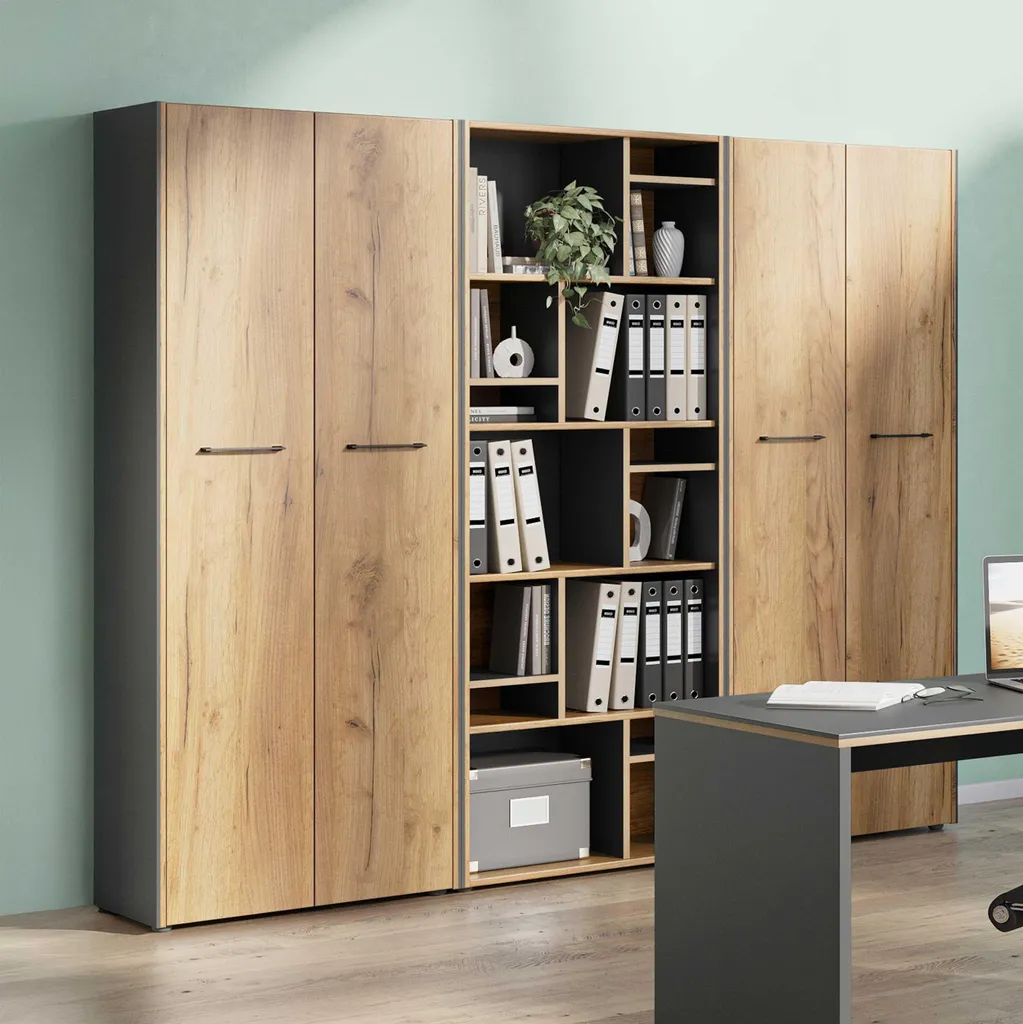 Armoire Robert 196 cm anthracite et chêne avec portes verrouillables - 3