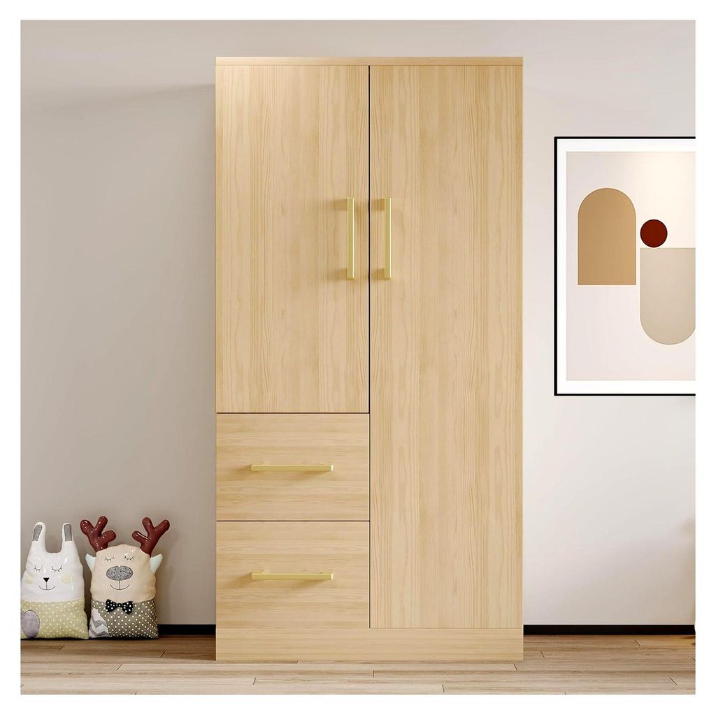 Kleiderschrank 70x40x135 cm, mit 2 Türen und 3 Schubladen, kompakter Schrank in Holzoptik für Schlafzimmer, Kinderzimmer und kleine Räume