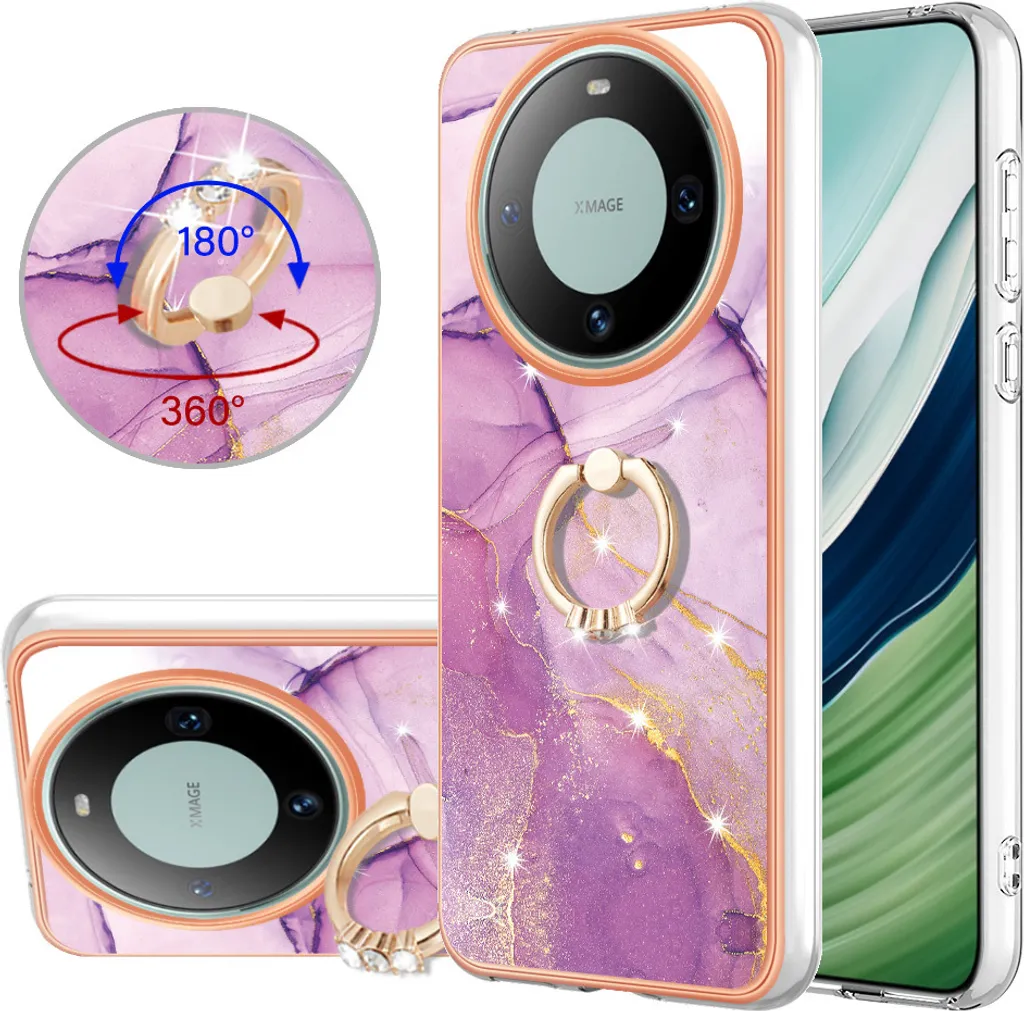 Cover Huawei Mate 60 Antiurto Marmo Viola: Protezione TPU con Ring