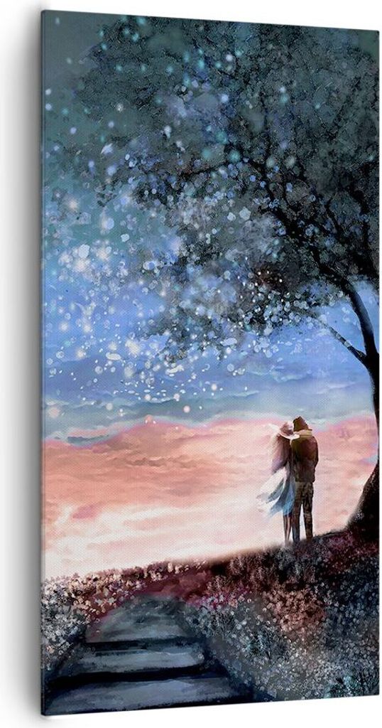 Bild auf Leinwand - Leinwandbild - Einteilig - Himmel Mond Liebhaber - 65x120cm - Wand Bild - Wanddeko - Wandbilder - Leinwanddruck - Bilder - Wand...