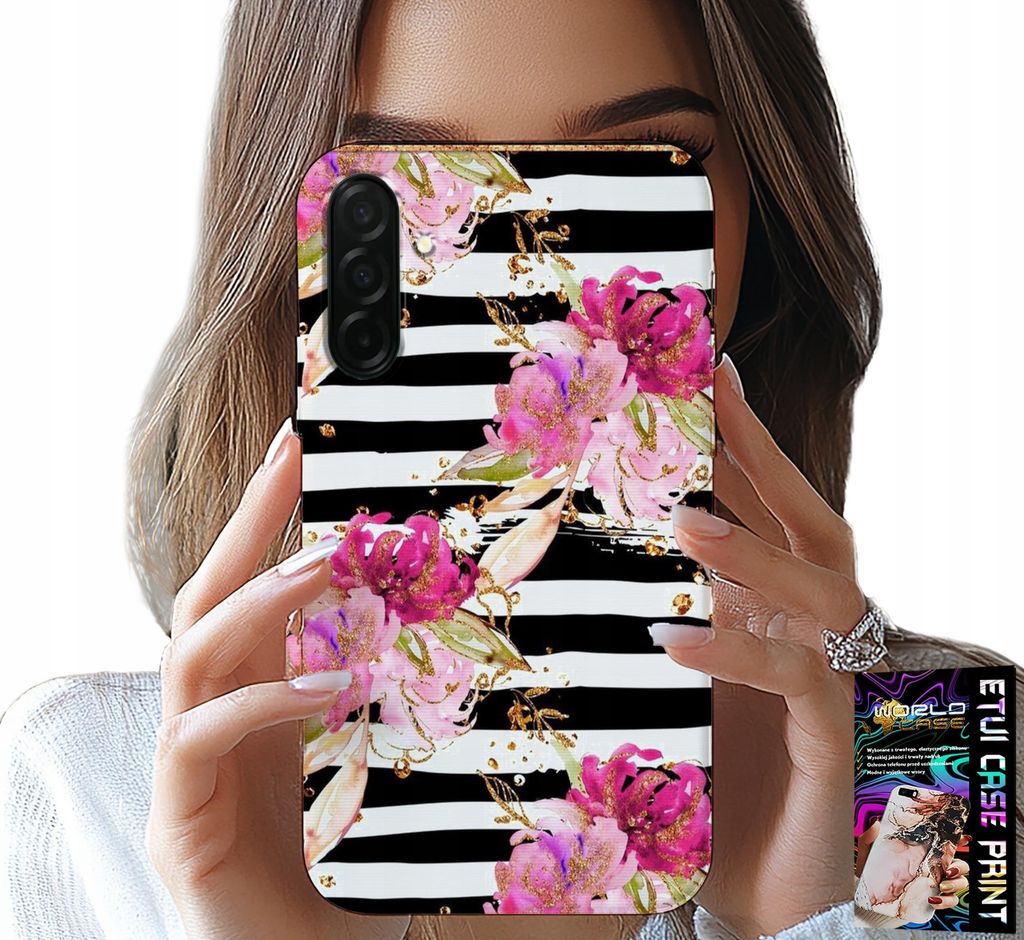 Etui Für Samsung Galaxy A36 5G - Floral Mit Schwarz-Weissem Streifenmuster