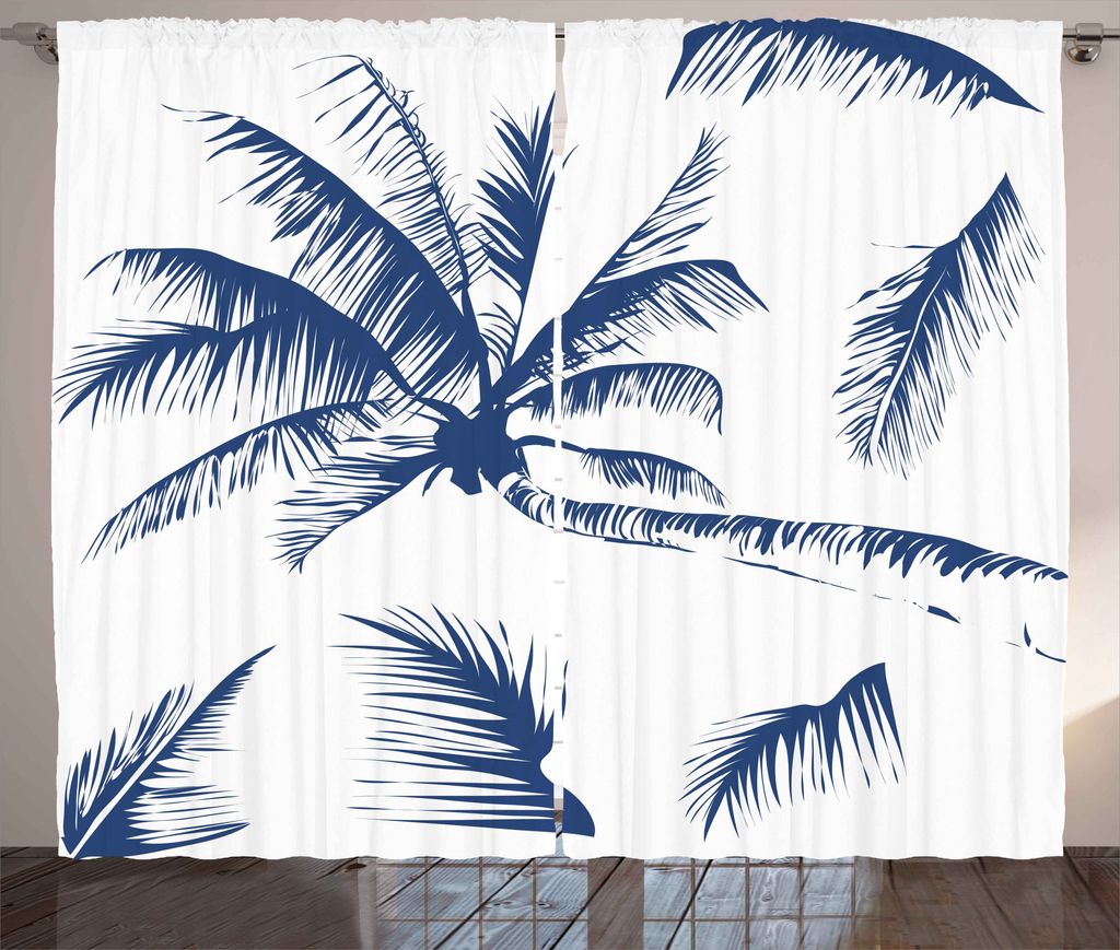 ABAKUHAUS Psychedelisch Rustikaler Gardine, Kokosnuss-Palme, Schlafzimmer Kräuselband Vorhang mit Schlaufen und Haken, 280 x 225 cm, Indigo