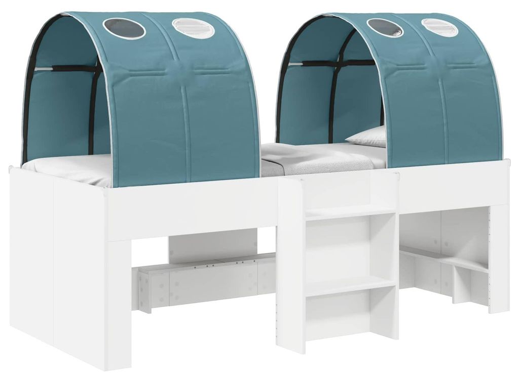 Bett mit Tunnel 4 pcs Weiß und Hellblau Holzwerkstoff