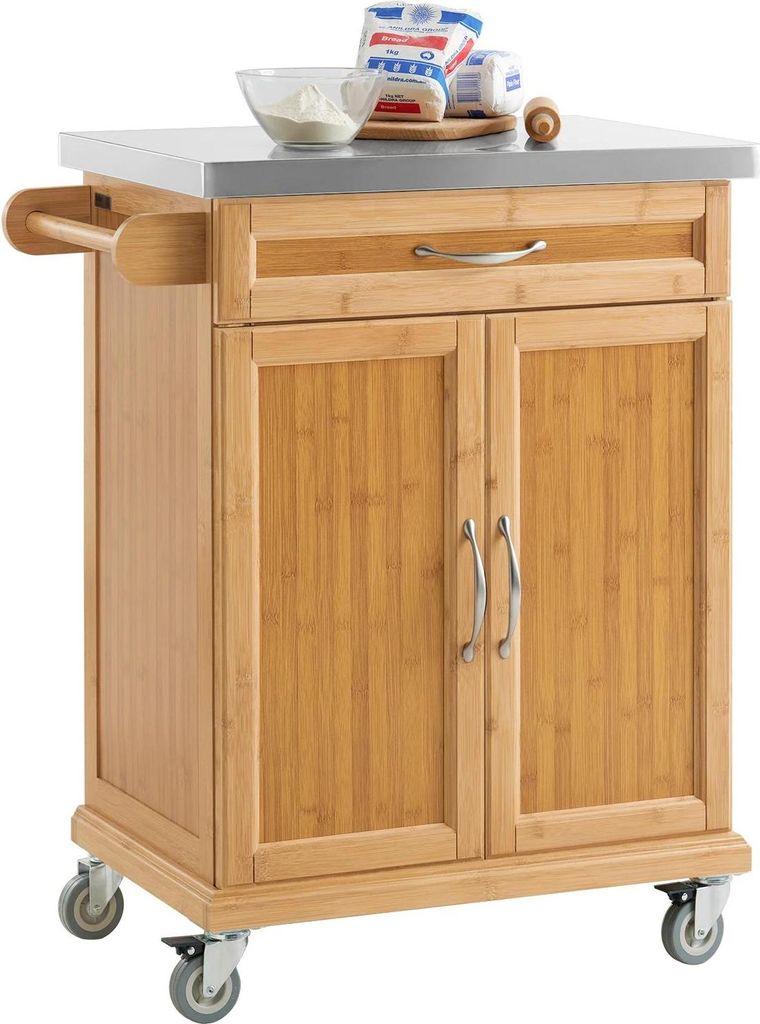 FKW13, Kücheninsel auf Rollen, Küchenwagen mit Arbeitsplatte, Farbe Light Coffee