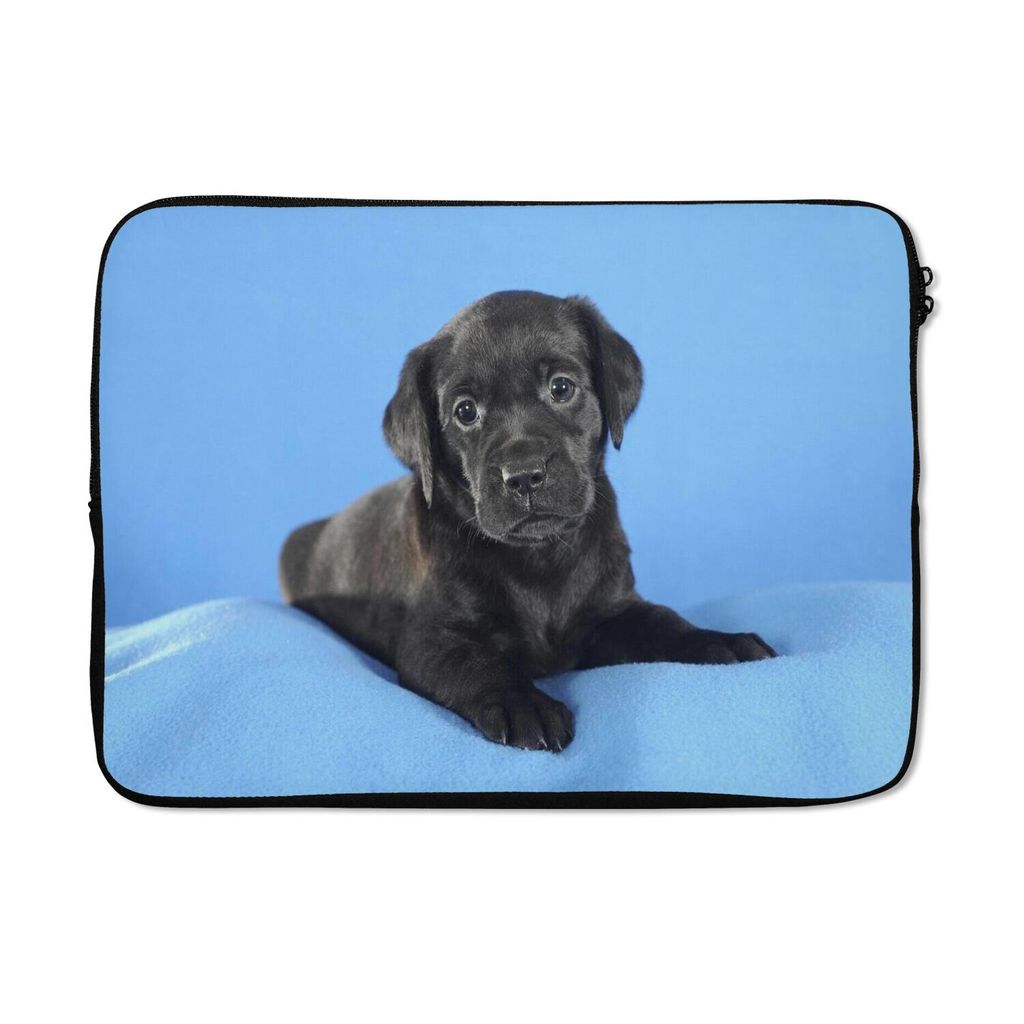 MuchoWow Laptop Hülle 14 ZollLabrador-Welpe auf blauer Decke Laptoptasche - Laptoptasche - Stoßsicher - Schutzhaube
