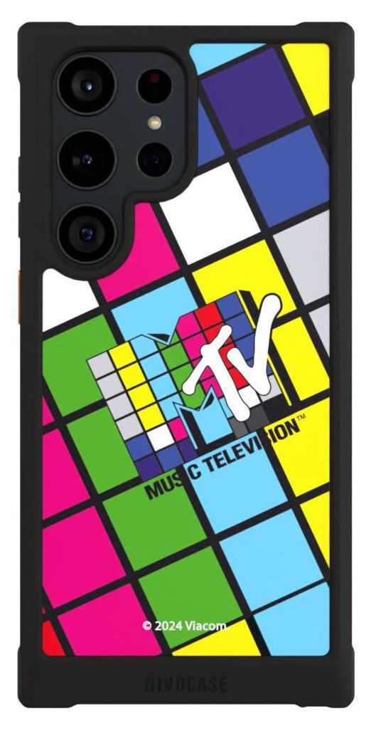 NIVOCASE Hülle für Samsung Galaxy S23 Ultra Stoßfeste Handyhülle NIVOmax Case Schwarz Fanartikel Offizielles Lizenzprodukt MTV Music Televison