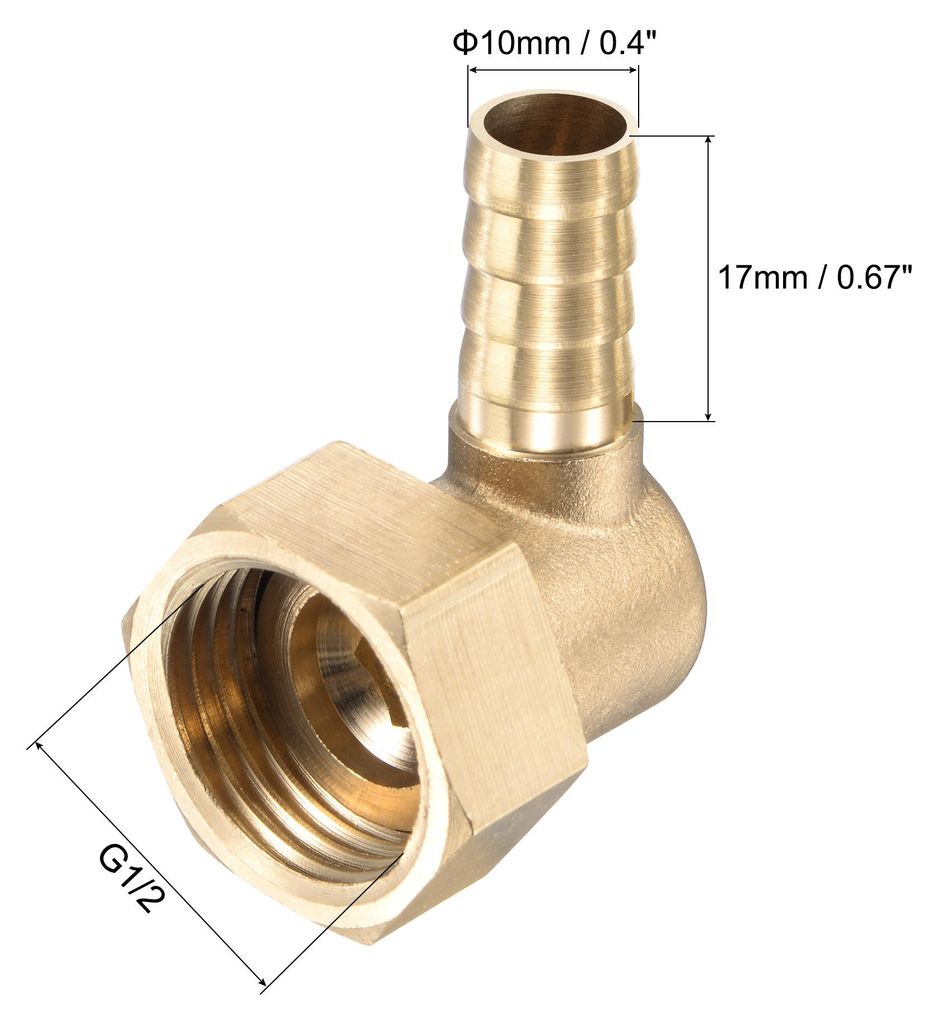 Packung mit 2 Messingschlauch Widerhaken Passender Ellbogen 10mm Widerhaken x G1/2 Schwenkmutter Rohrverbinder fš¹r Wasser Kraftstoff Luft