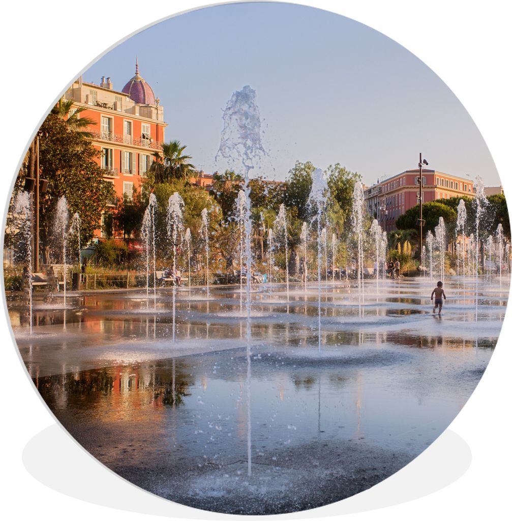 MuchoWow Rundes Wandbild - Runde Bilder Springbrunnen - Nizza - Frankreich Ø 30 cm Kreis Wanddekoration Kunststoff - Wandkreis - Wandschmuck - S...