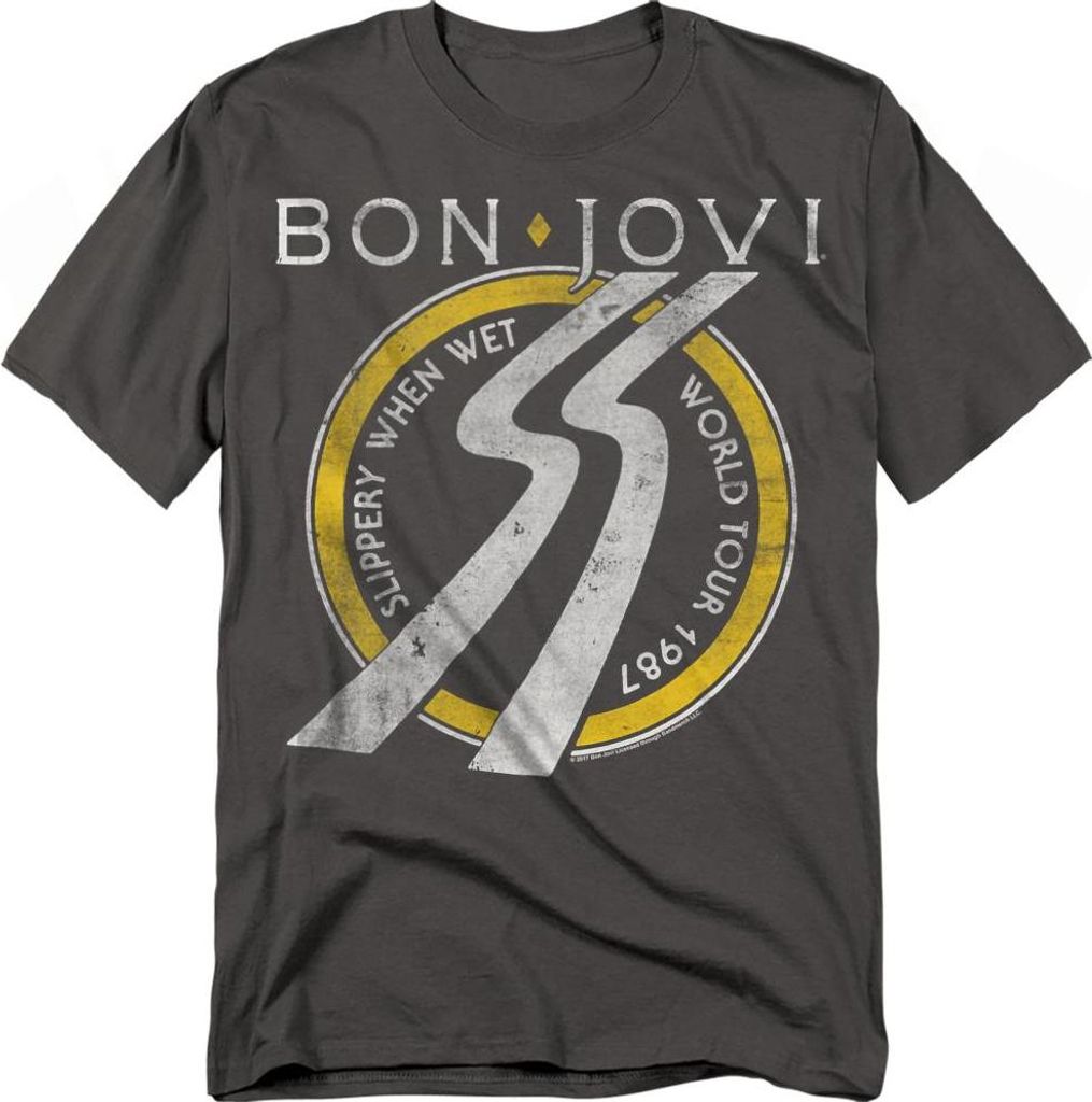 Bon Jovi - "Slippery When Wet World Tour" T-Shirt für Herren/Damen Uni TV22765 (L) (Holzkohle)