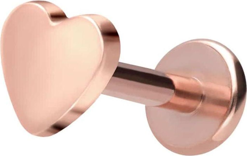 Ohrpiercing, Nasenpiercing Titan Labret mit Innengewinde HERZ RoséGold Stablänge: 7mm | Stabstärke: 1,6mm