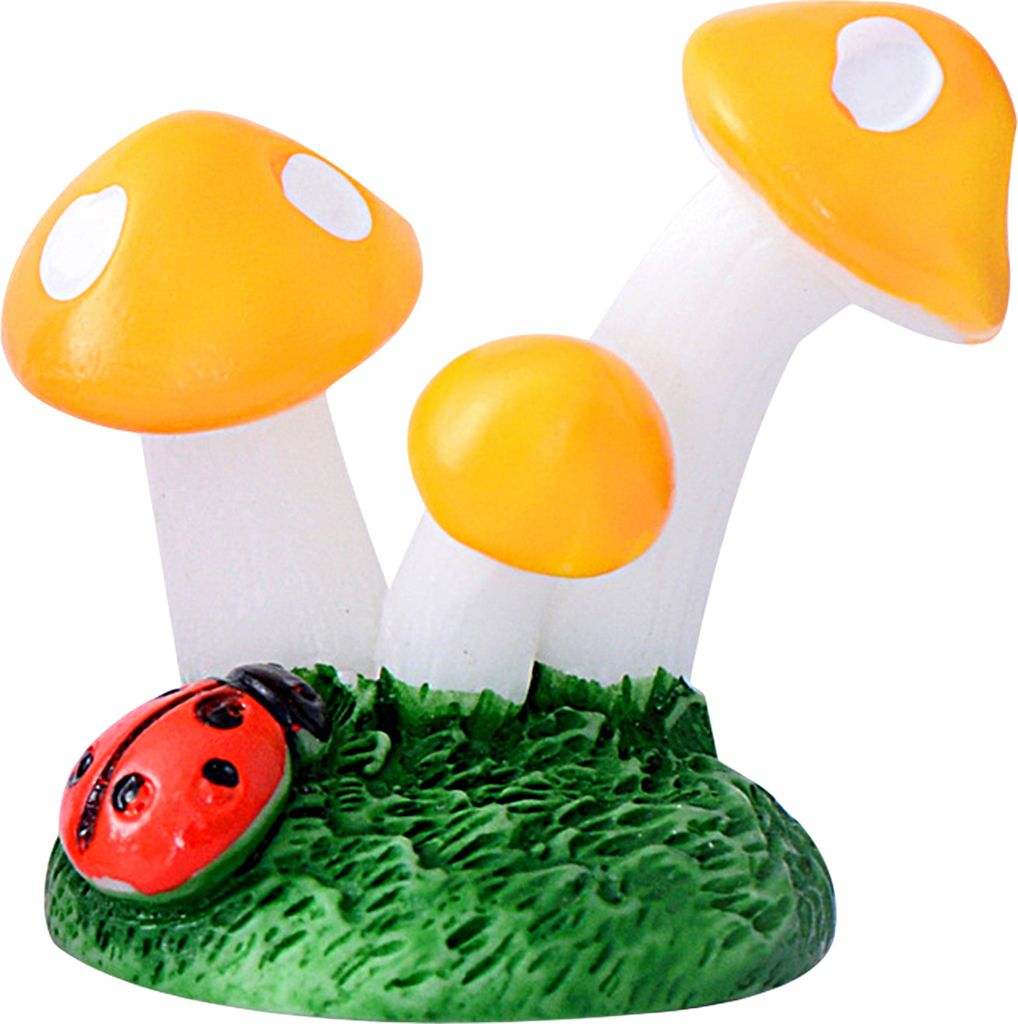 Pilzstatue Hellfarbene Cartoon Anti-Fade attraktiver dekorativer Harz Tier Pilz Buschstatue Wohnkultur-Gelb