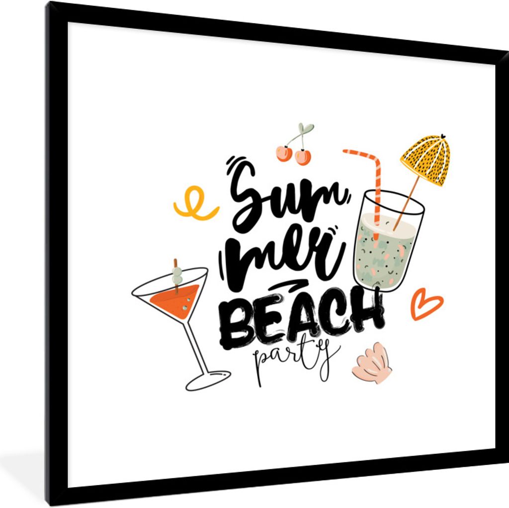 MuchoWow Gerahmtes Poster Cocktail - Regenschirm - Sommer 40x40 cm - Poster mit Schwarzem Bilderrahmen Wandposter Rahmen Foto Bilder - Mit Rahmen...
