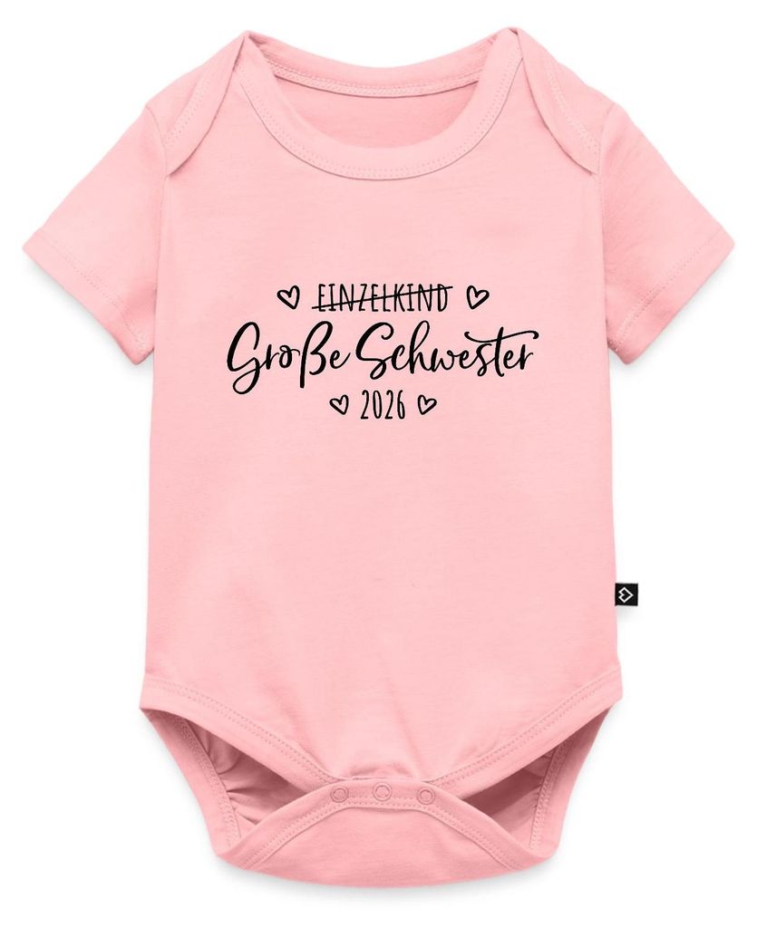 Spreadshirt Große Schwester 2026 Einzelkind Ende Herz Kurzarm Tages Baby Body, 92 (1,5 - 2 Jahre), Rosa