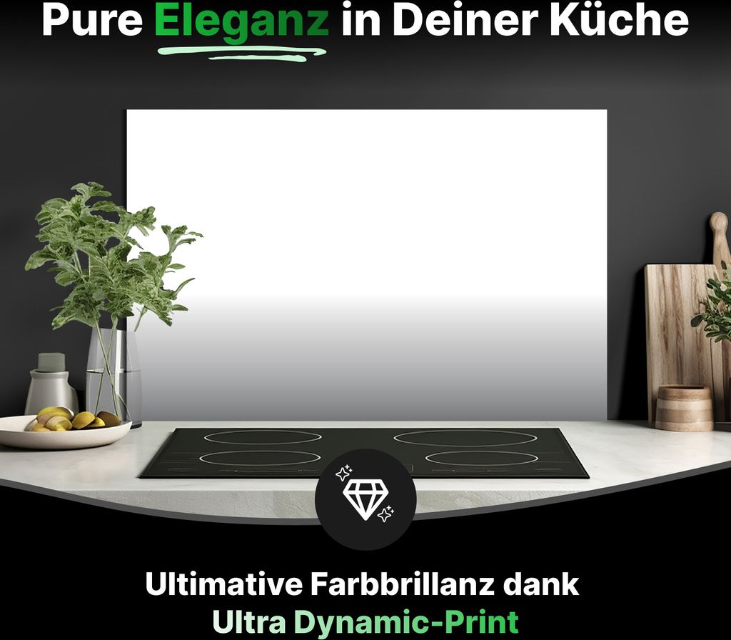 Küchenrückwand Glas 80 x 50 cm – Wandverkleidung in Uni Weiß, Wandschutz und Spritzschutz für Küchenwände