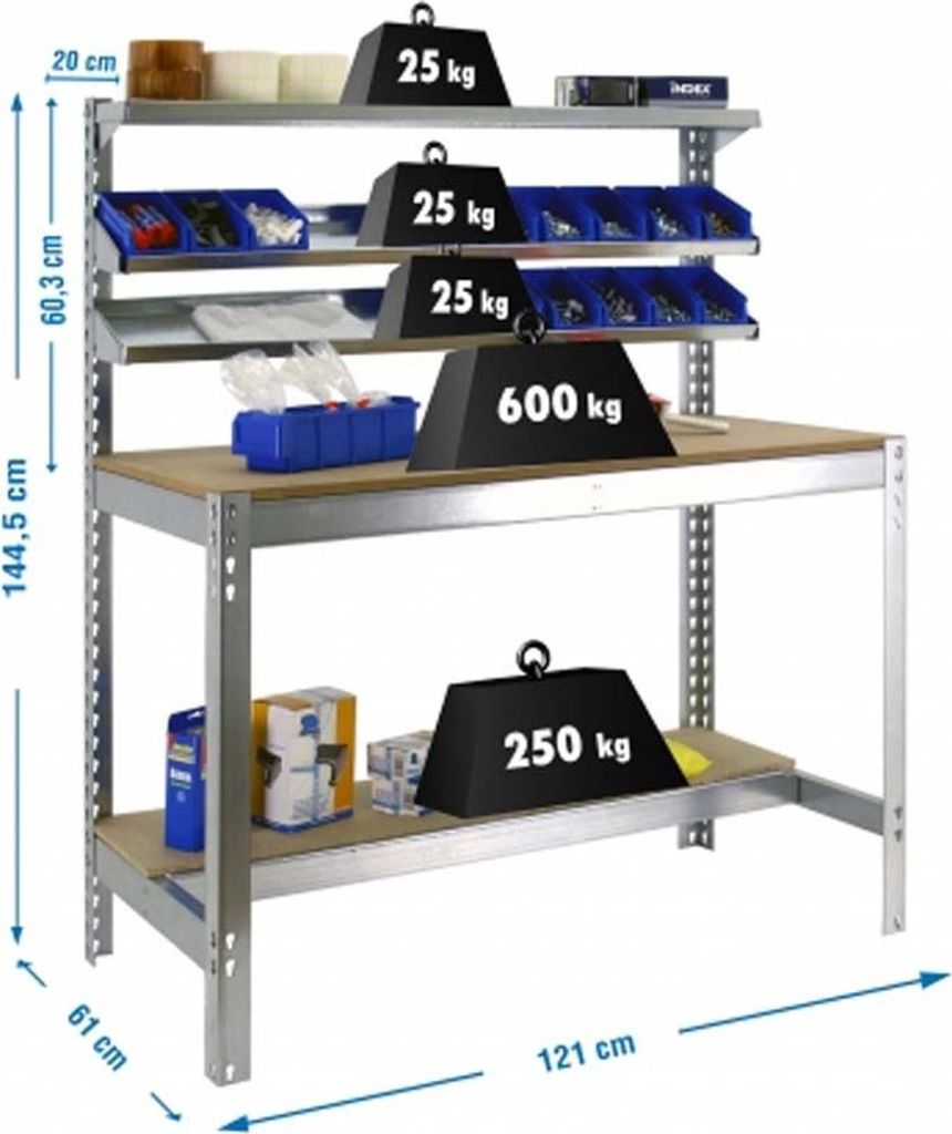 PROREGAL Werkbank BUFFALO mit Frontablage | HxBxT 84x120x61cm | Traglast 600kg | Verzinkt