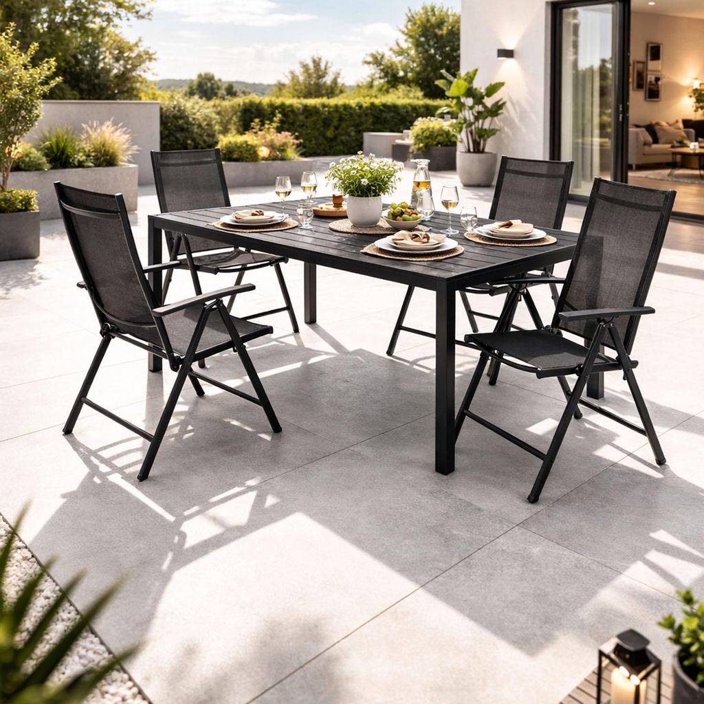 Gartengarnitur 5tlg Gartenmöbel Set Alu Non-Wood 160x90cm Anthrazit/Schwarz