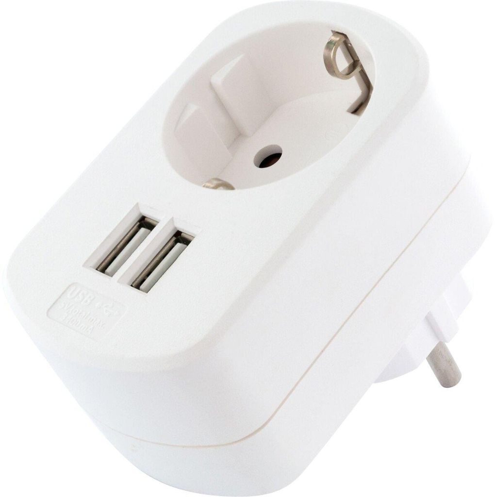 USB Ladeadapter mit Steckdose 2x USB Netzteil 230V Adapter Produktbild 