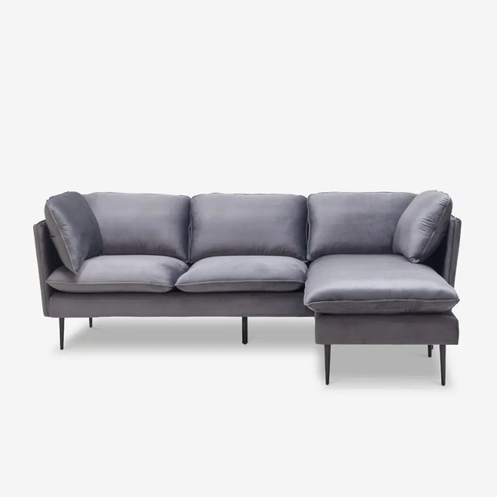 Canapé 3 places velours gris avec pieds Sortes et péninsule noire chic