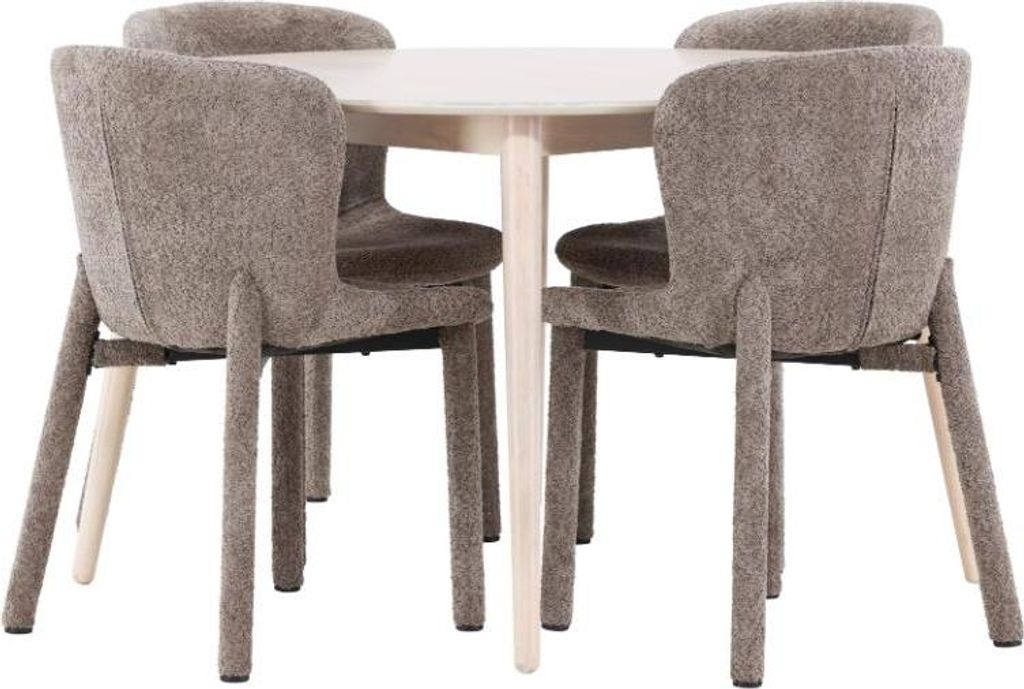 Flora Essgruppe Tisch Ø120cm und 4 Stühle whitewash, braun.