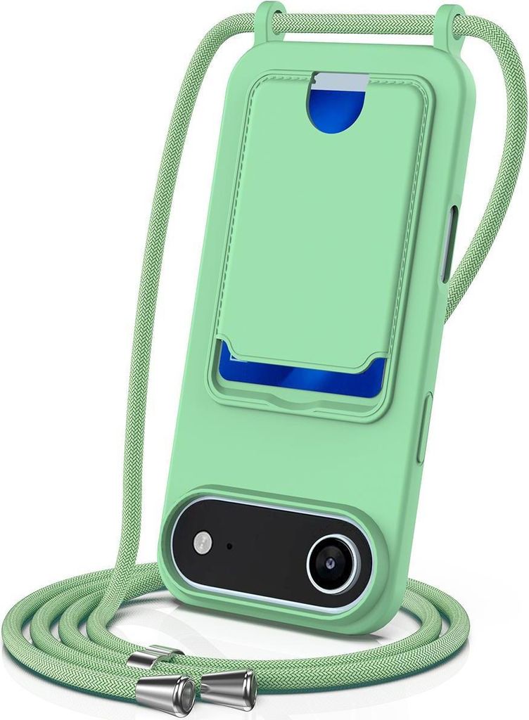 Mobigear Lanyard Card iPhone Air Silikon Handykette mit Kartenhalter - Grün