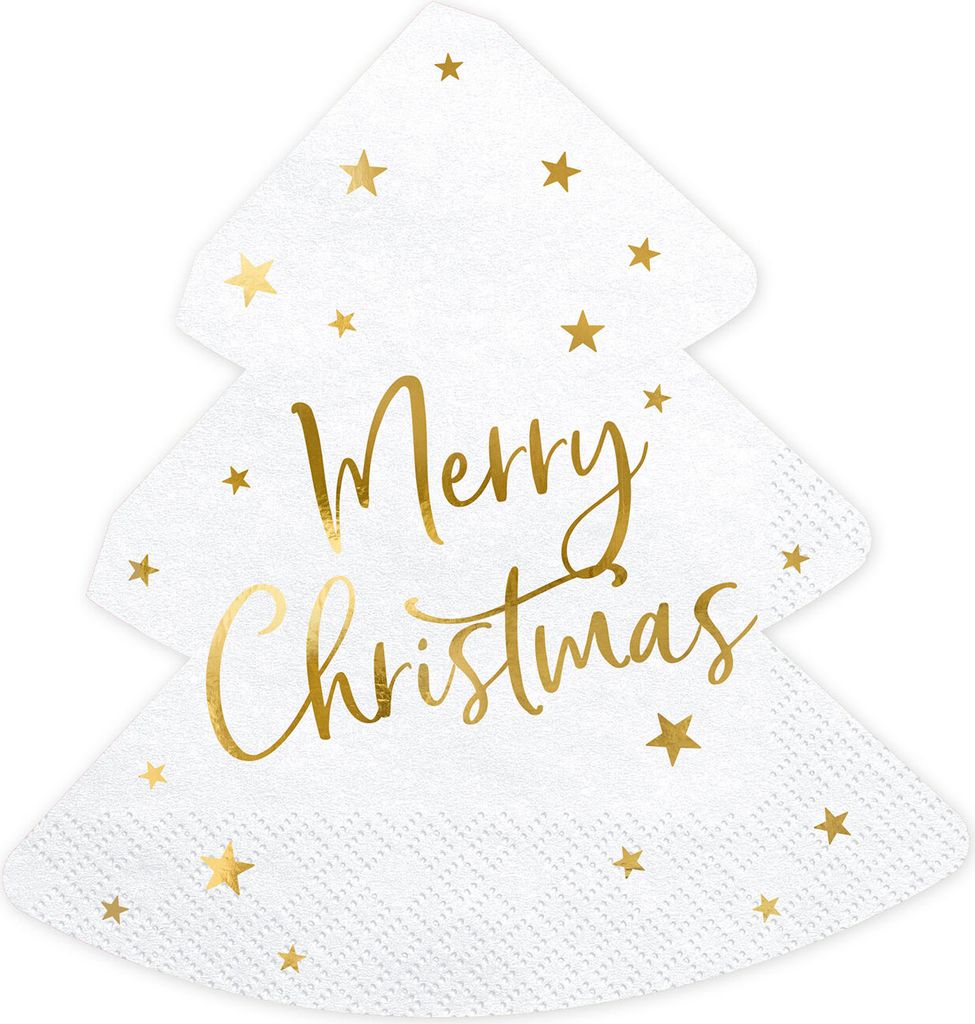 Servietten Weihnachtsbaum 16x16,5cm Merry Christmas 20 Stück Weiß Gold