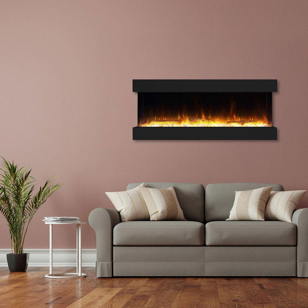 Garlvio Elektrokamin Insert 3-Sided 152 Einbaukamin | LED Wandkamin in schwarz mit Heizung (1500 W) | HxBxT: 68x152x25cm