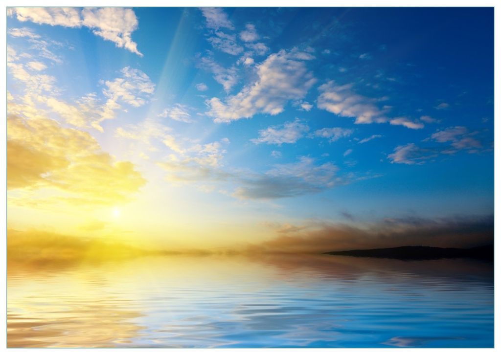 Wallario Premium Glasbild, freischwebende Optik, kräftige Farben, Größe 100 x 70 cm Motiv Sonnenuntergang über dem Meer I