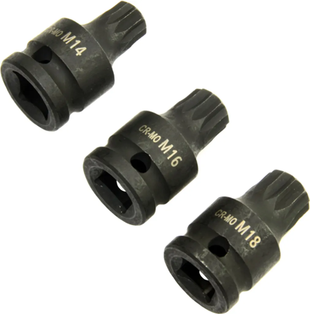 Jeu de 3 douilles impact XZN M14 M16 M18 profil 12 pans format court