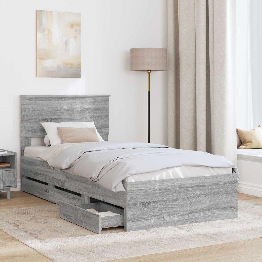 Eleganter Möbel Bettrahmen Graues Sonoma 100 x 200cm Ingenieurs Holz - CJG267024 - Klassische BettenJugendbett Tagesbett