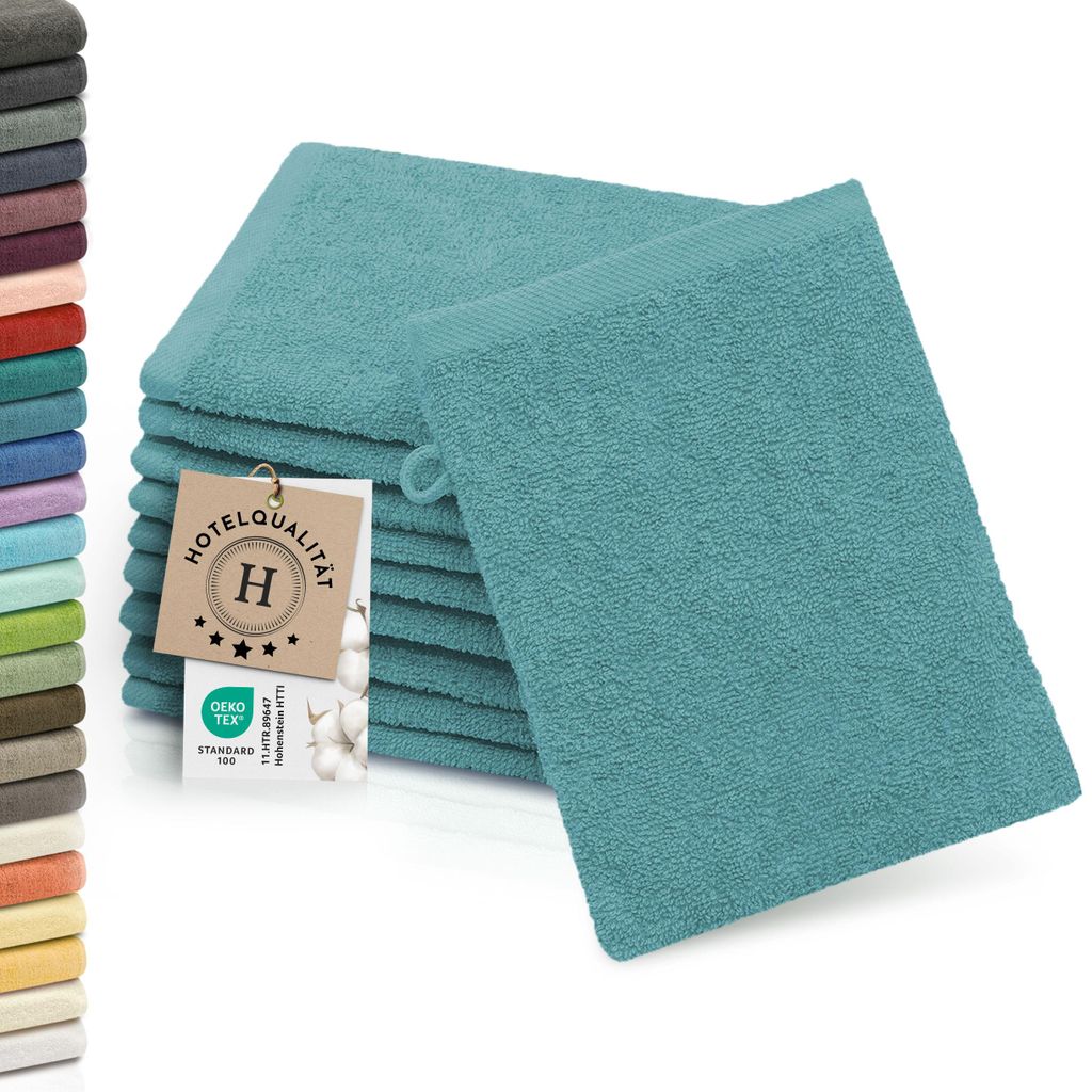 10er Set Waschlappen aus Baumwolle, 16x21 cm, petrol