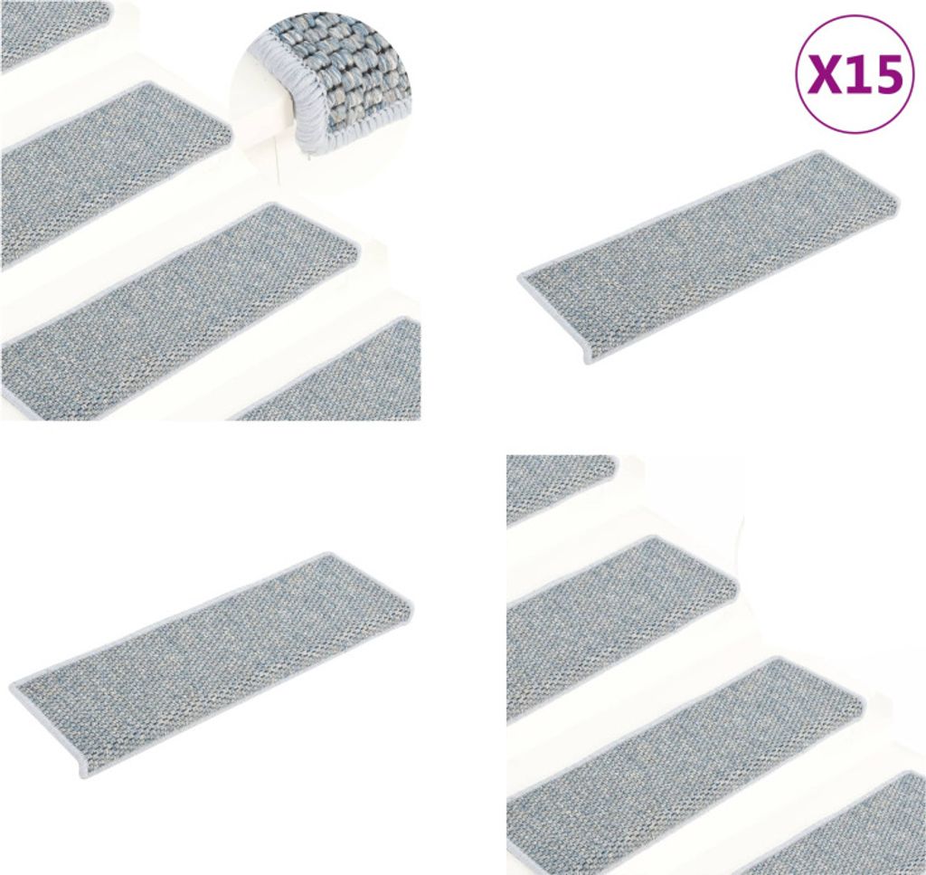 vidaXL Treppenmatten Selbstklebend Sisal Optik 15 Stk. 65x21x4 cm Blau - Stufenmatte - Stufenmatten - Stufenteppich - Stufenteppiche