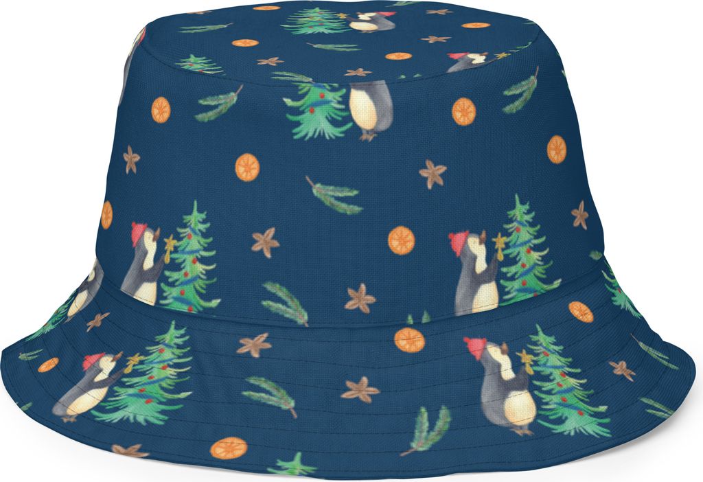 Mr. & Mrs. Panda Wanderhut Pinguin Weihnachtsbaum Größe S/M - Blau - Geschenk, Winter, Sonnenkappe, Anglerhut, Fischerhut, Weihnachten, Bucket Ha...