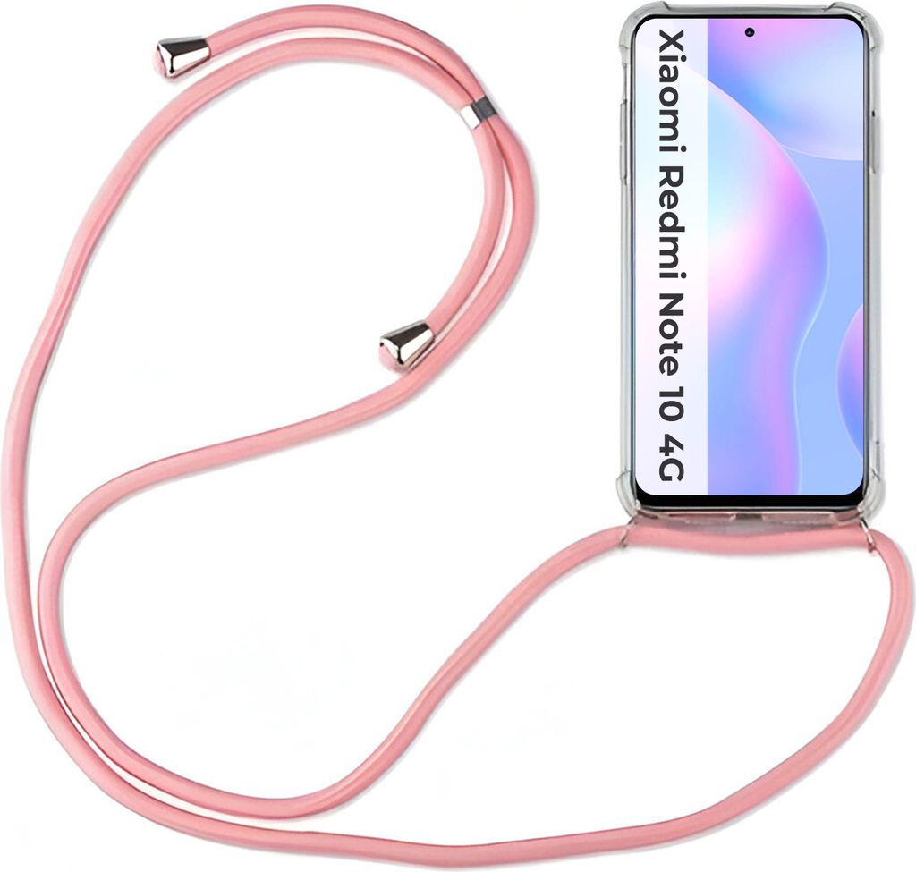 Xiaomi Hülle mit Band Schutzhülle Handykette Silikon Handy Tasche mit Schnur Neu Xiaomi Redmi Note 10 4G Rosa