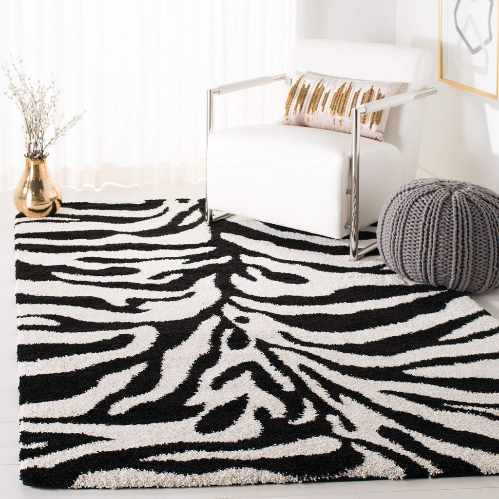 Hochflor-Teppich 99x160 cm, Elfenbein/Schwarz, Polypropylen