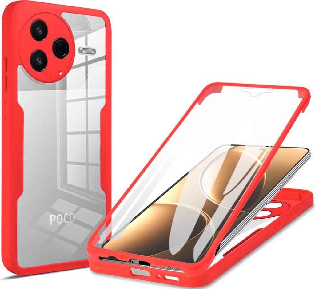 Schutzhülle für Xiaomi Poco F7 Pro / Redmi K80, Eingebautem Displayschutz 360 Grad Komplettschutz Handyhülle Rot