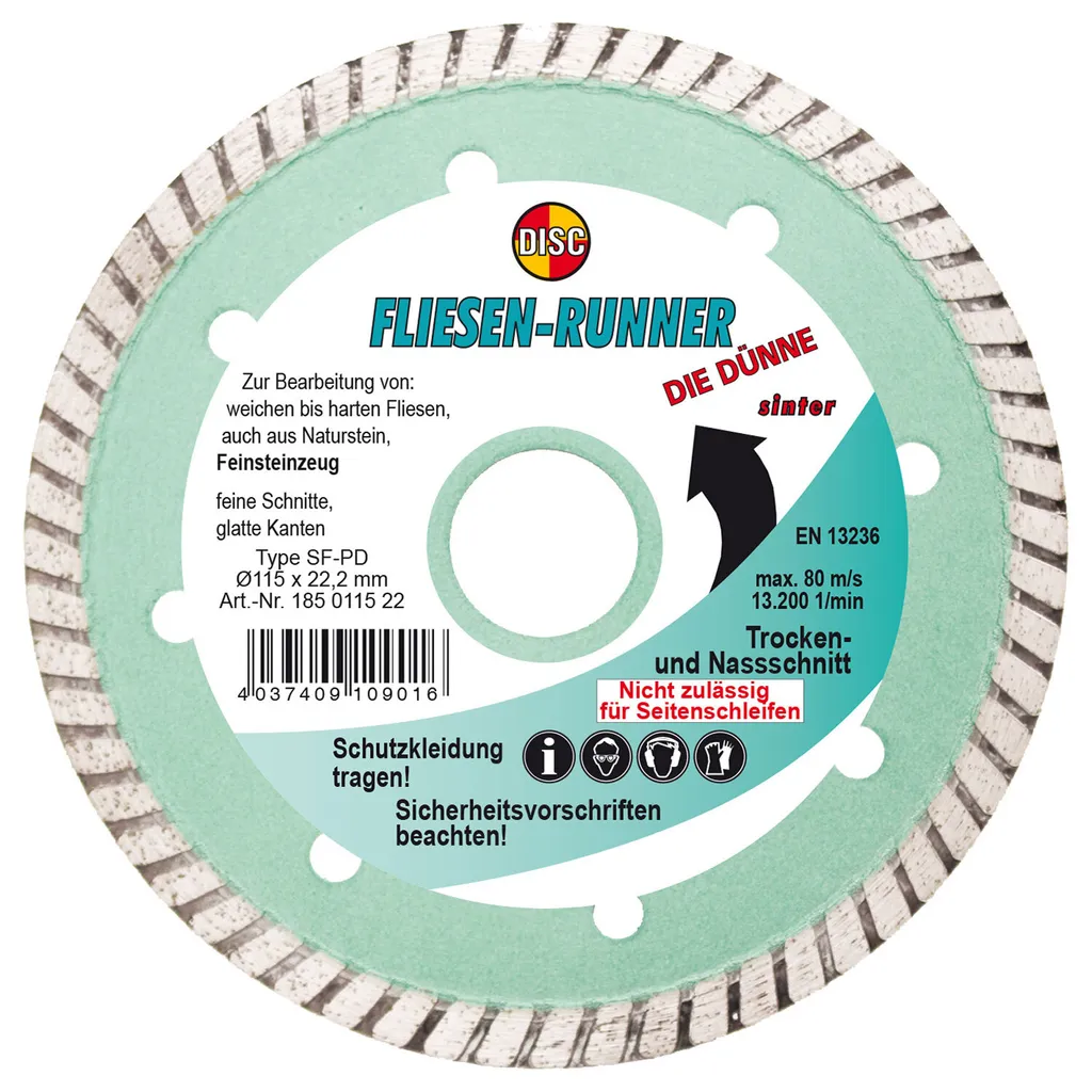 Disque diamant 115mm sans éclats pour découpe de carrelage dur et grès