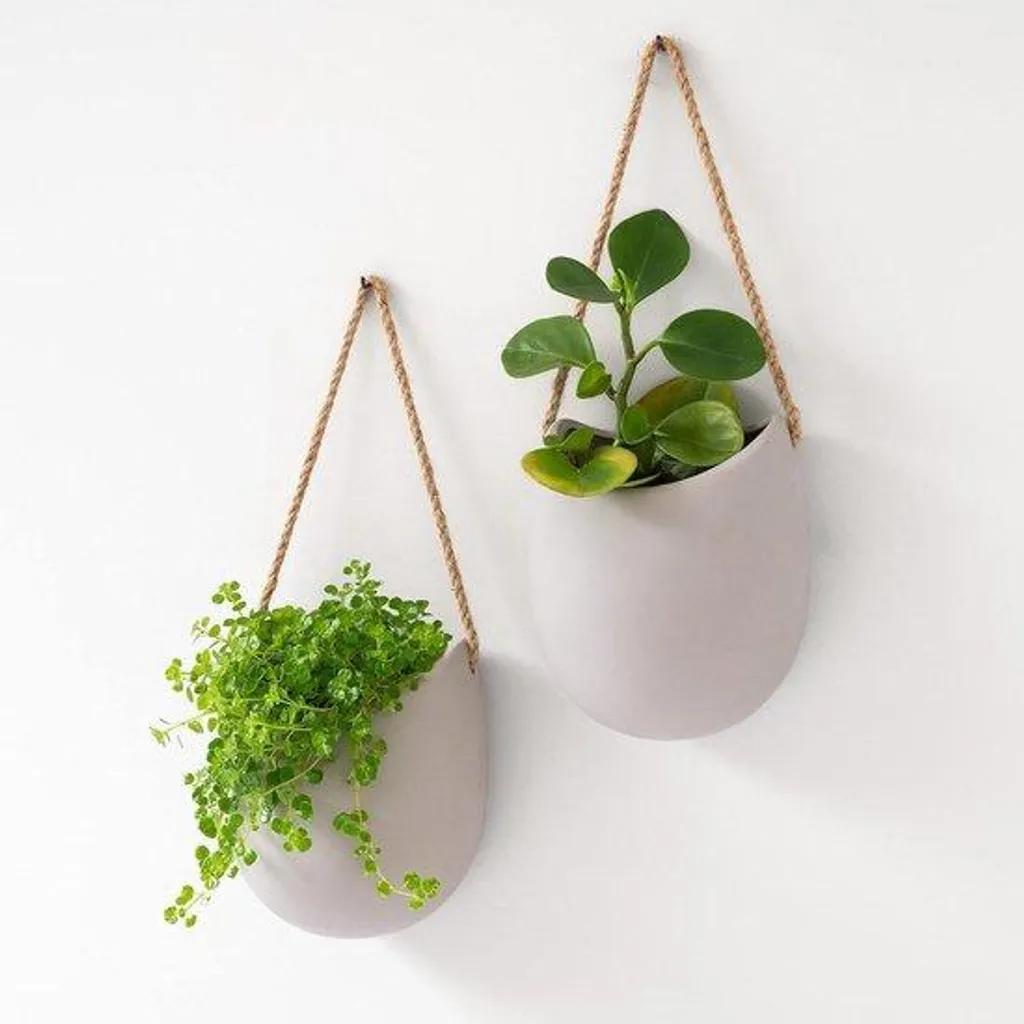 Lot de 2 jardinières murales en céramique gris clair mat pour plantes